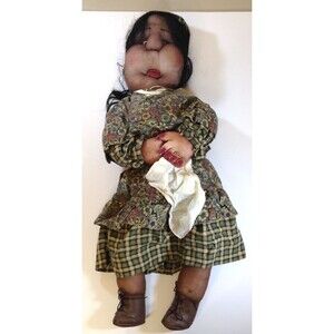 Vtg Handmade Rag Doll 26" Woman Unique Oddities Creepy Primitive Peasant Clothed